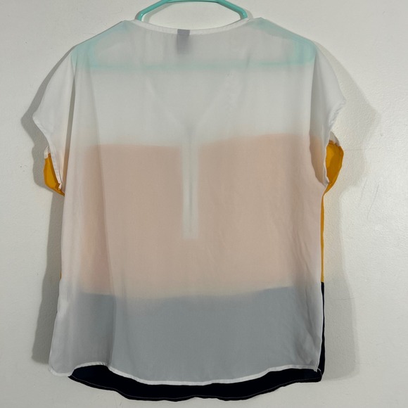 SHEIN Colorblock Half Zip Blouse Womens Medium Yellow White Navy Casual Top - Picture 6 of 6